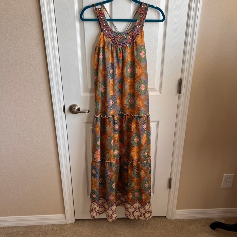 Angie Maxi‎ Dress Medium Sleeveless Printed Sequin Detail Bohemian Casual